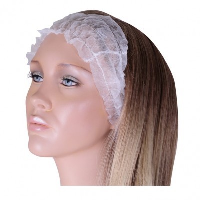 Cabeça de manequim com touca descartável branca