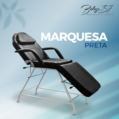 Cadeira reclinável preta para estética com estrutura metálica e almofadas acolchoadas