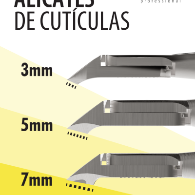 Alicates de cutículas Andreia Professional com lâminas de 3mm, 5mm e 7mm.