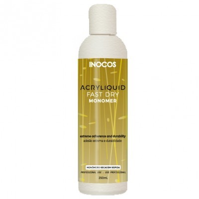 Frasco branco com rótulo amarelo de monómero acrílico INOCOS 250ml