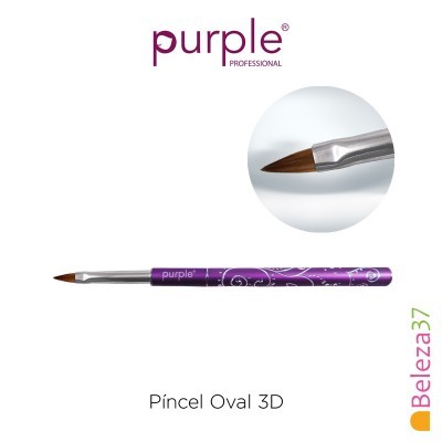 Pincel de maquiagem oval com cabo roxo e cerdas castanhas