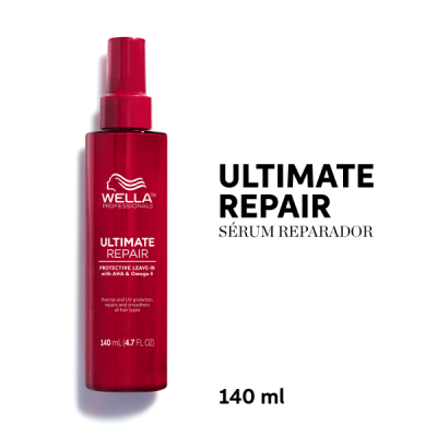 Frasco vermelho do sérum reparador Ultimate Repair da Wella