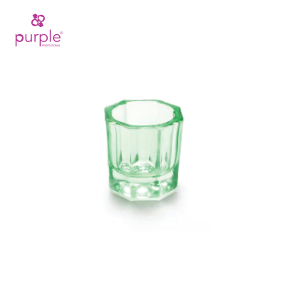 Copo de vidro verde octogonal com textura