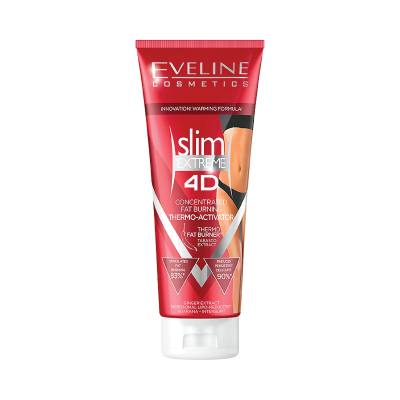 Tubo cosmético vermelho e branco da Eveline Cosmetics Slim Extreme 4D