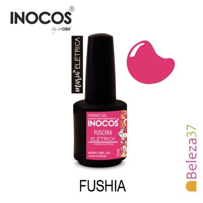 Frasco de verniz gel INOCOS cor Fushia Elétrica com selo Beleza37