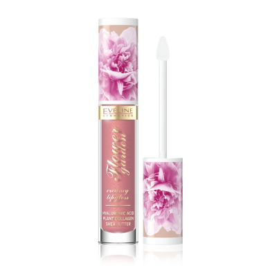 Batom líquido rosa com tampa decorada com flores