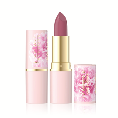 Batom rosa queimado com embalagem rosa clara decorada com flores