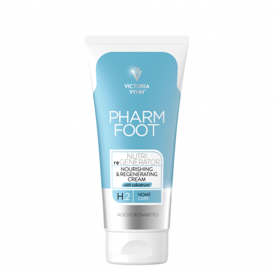 Tubo azul e branco de creme para os pés Victoria Wynn Pharm Foot.