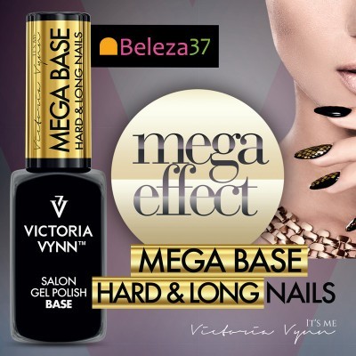 Verniz gel Victoria Vynn Mega Base Hard & Long Nails com unhas decoradas preto e dourado