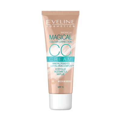 Tubo de creme CC Magical Colour Correction da Eveline Cosmetics, cor bege médio