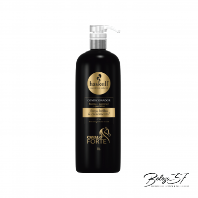 Condicionador Haskell Cavalo Forte em embalagem preta com tampa de bomba