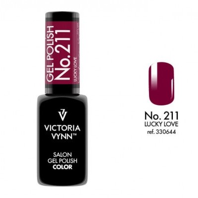Frasco de verniz gel para unhas Victoria Vynn No. 211 Lucky Love com amostra da cor