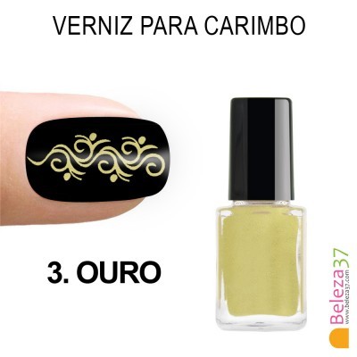 Unha preta com decoração dourada e frasco de verniz dourado