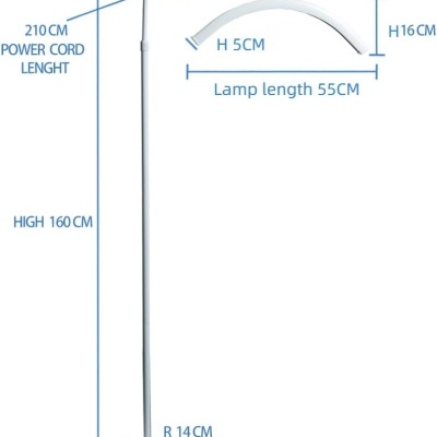Luminária de pé branca com base redonda e medidas em azul