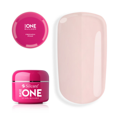 Gel UV para unhas Silcare Base One Builder French Pink com amostra de cor rosa claro.
