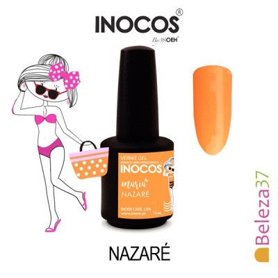 Verniz gel laranja INOCOS Nazaré com ilustração mulher de biquíni rosa