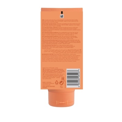 Tubo cor de laranja com texto, código de barras e símbolos na parte de trás