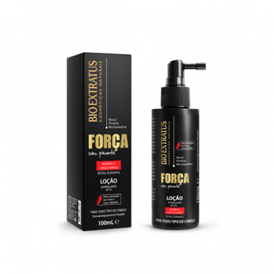 Loção estimulante Bio Extratus Força 100ml com embalagem preta e texto amarelo, branco e vermelho