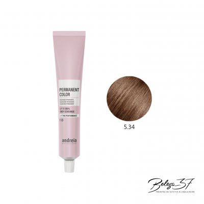 Tubo de coloração capilar permanente Andreia Professional cor 5.34 castanho claro dourado