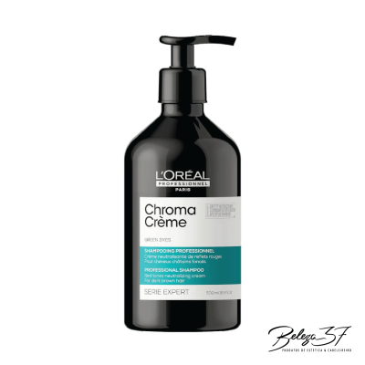 Frasco preto de shampoo L'Oréal Professionnel Chroma Crème com doseador