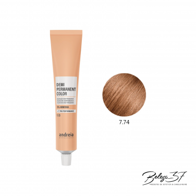 Tubo de tinta para cabelo Andreia Professional Demi Permanent Color e amostra de cor 7.74
