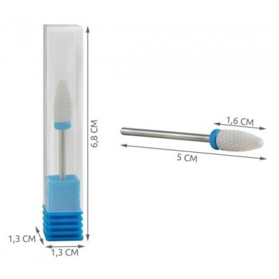 Broca para unhas cerâmica branca com cabo metálico em embalagem plástica transparente