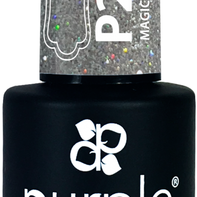 Frasco de verniz gel para unhas preto com tampa prateada com glitter