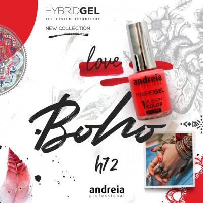 Verniz gel Andreia Professional cor love h72 com fundo decorativo Boho.