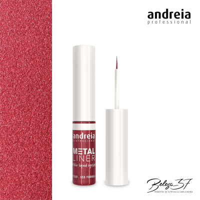 Delineador líquido metalizado vermelho com aplicador branco da marca Andreia Professional