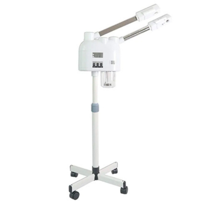 Aparelho médico ou estético branco com suporte ajustável e base com rodas