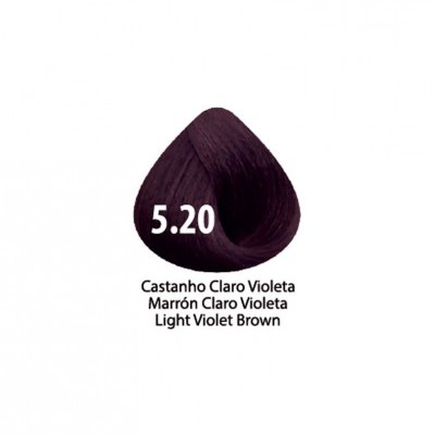 Mecha de cabelo sintético castanho claro violeta com número 5.20 e descrição da cor.