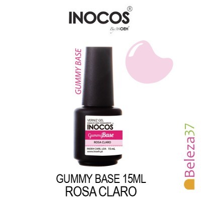 Frasco de verniz gel INOCOS Gummy Base rosa claro de 15ml com tampa preta