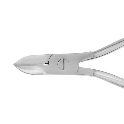 Alicate de corte em aço inoxidável com lâminas curvas e cabos prateados