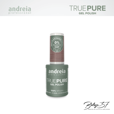 Frasco de verniz gel Andreia Professional TRUE PURE Gel Polish verde e castanho