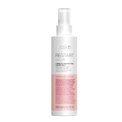 Frasco branco com spray REVLON RESTART COLOR 200ml em fundo branco