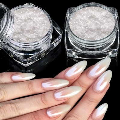 Pó branco brilhante para unhas e unhas artificiais alongadas pérola brilhante