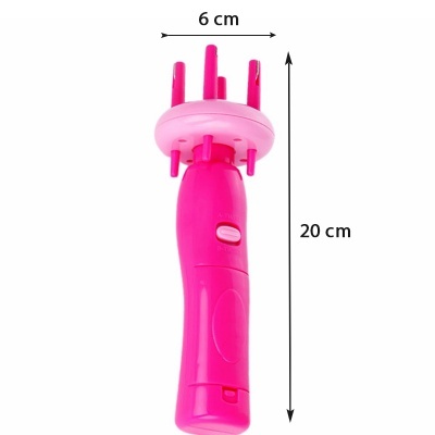 Dispositivo cor-de-rosa com botão e cavilhas verticais, sobre fundo branco