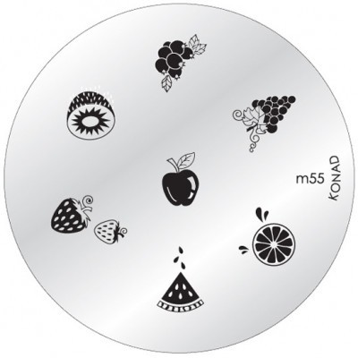 Placa de estampagem metálica com desenhos de frutas em preto