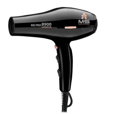 Secador de cabelo preto com texto MS PRO 8900 SUPERSTAR