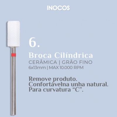 Broca cilíndrica cerâmica branca com texto em fundo azul claro