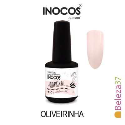 Verniz gel INOCOS na cor Oliveirinha com amostra da cor rosa