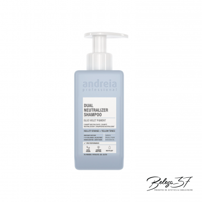 Frasco azul claro de shampoo Andreia Professional com tampa pump branca