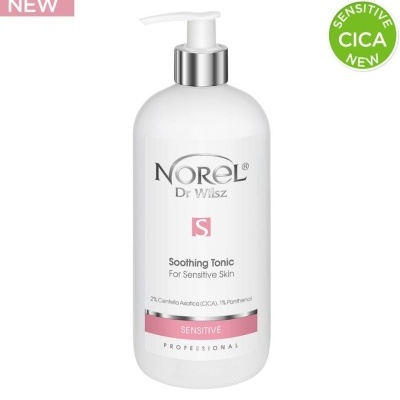 Frasco branco com doseador de tónico calmante para pele sensível Norel Dr Wilsz