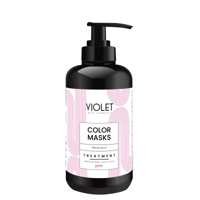 Frasco preto com rótulo branco e rosa para produtos capilares