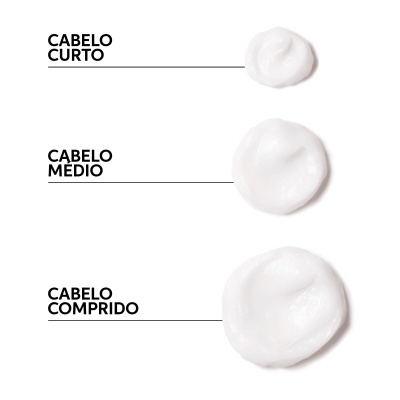 Porções de creme para cabelo curto, médio e comprido em fundo branco