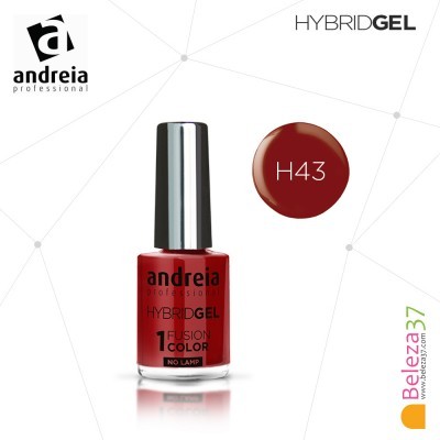 Verniz de unhas Andreia Professional Hybrid Gel cor vermelha H43 em frasco de vidro com tampa metálica prateada