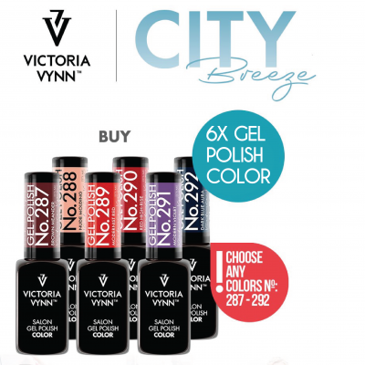 Seis frascos de verniz em gel VICTORIA VYNN CITY Breeze com números 287 a 292