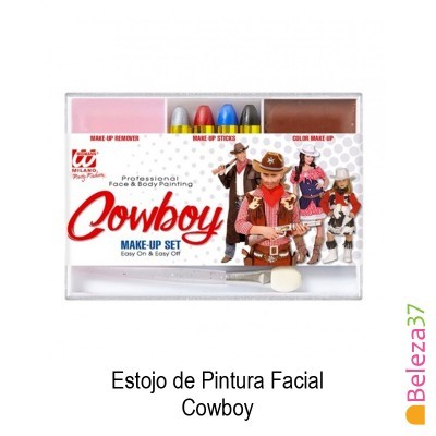 Estojo de pintura facial para cowboy com várias cores e pincel