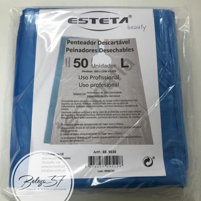 Pacote de penteadores descartáveis azuis Esteta beauty com etiqueta branca