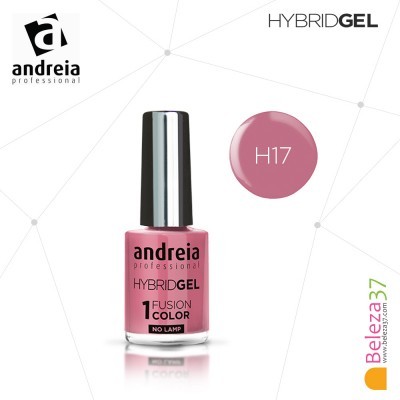 Verniz gel Andreia Professional cor rosa H17 com texto no frasco e fundo branco